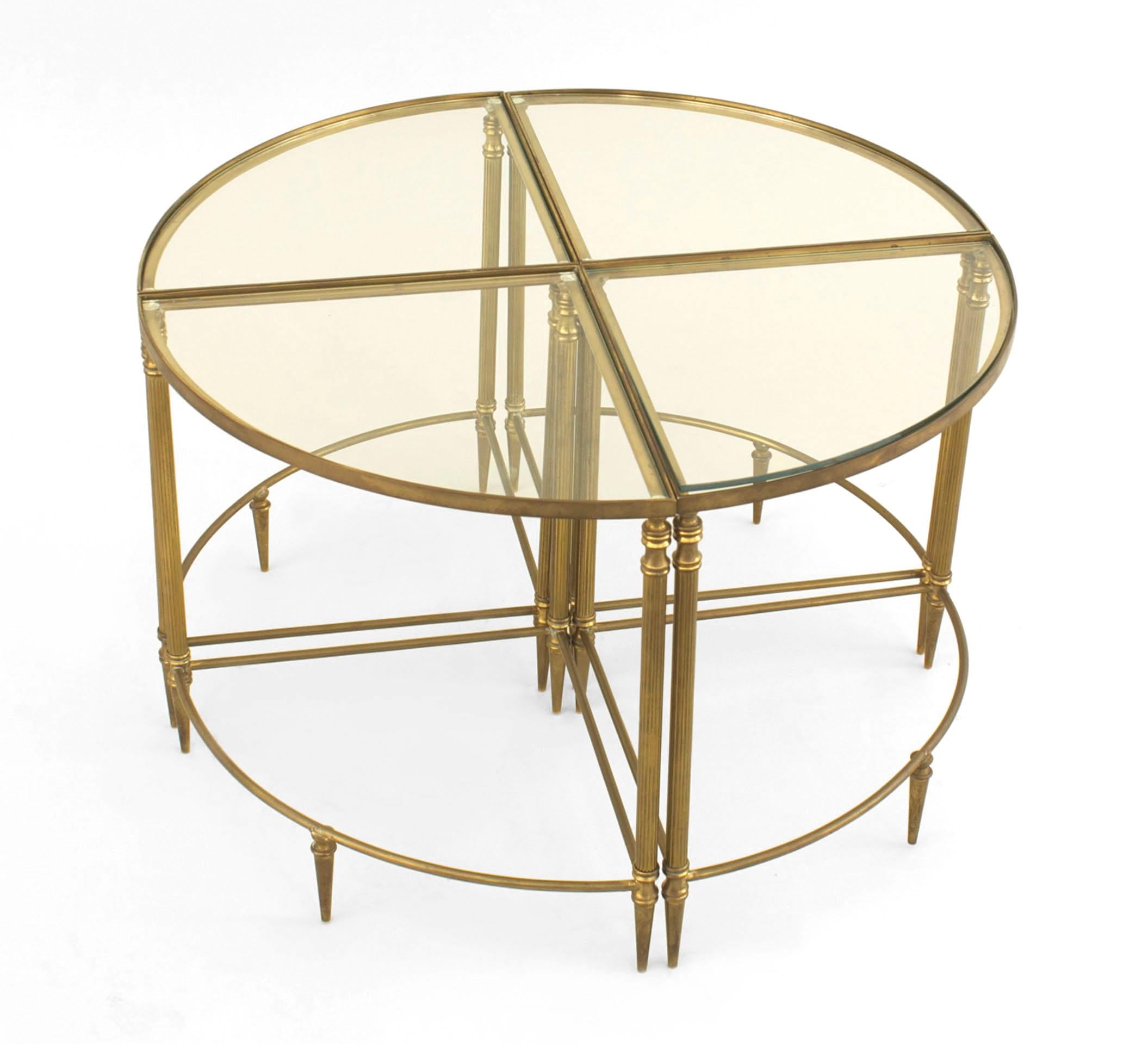 American Mid-Century Brass and Glass Coffee Table Set In Good Condition For Sale In New York, NY