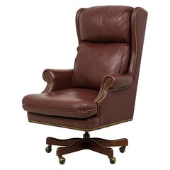 Mid-Century American Brown Leather Wingback Executive Office Chair