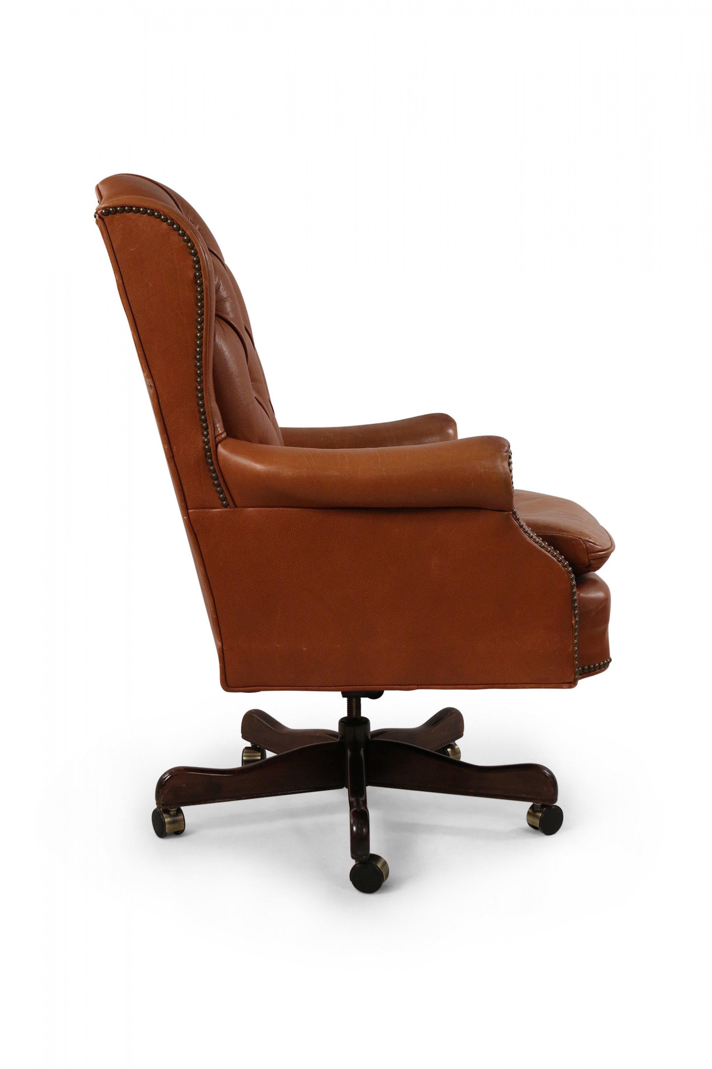 Mid-Century American Brown Tufted Leather Swivel Office / Armchair For Sale 4