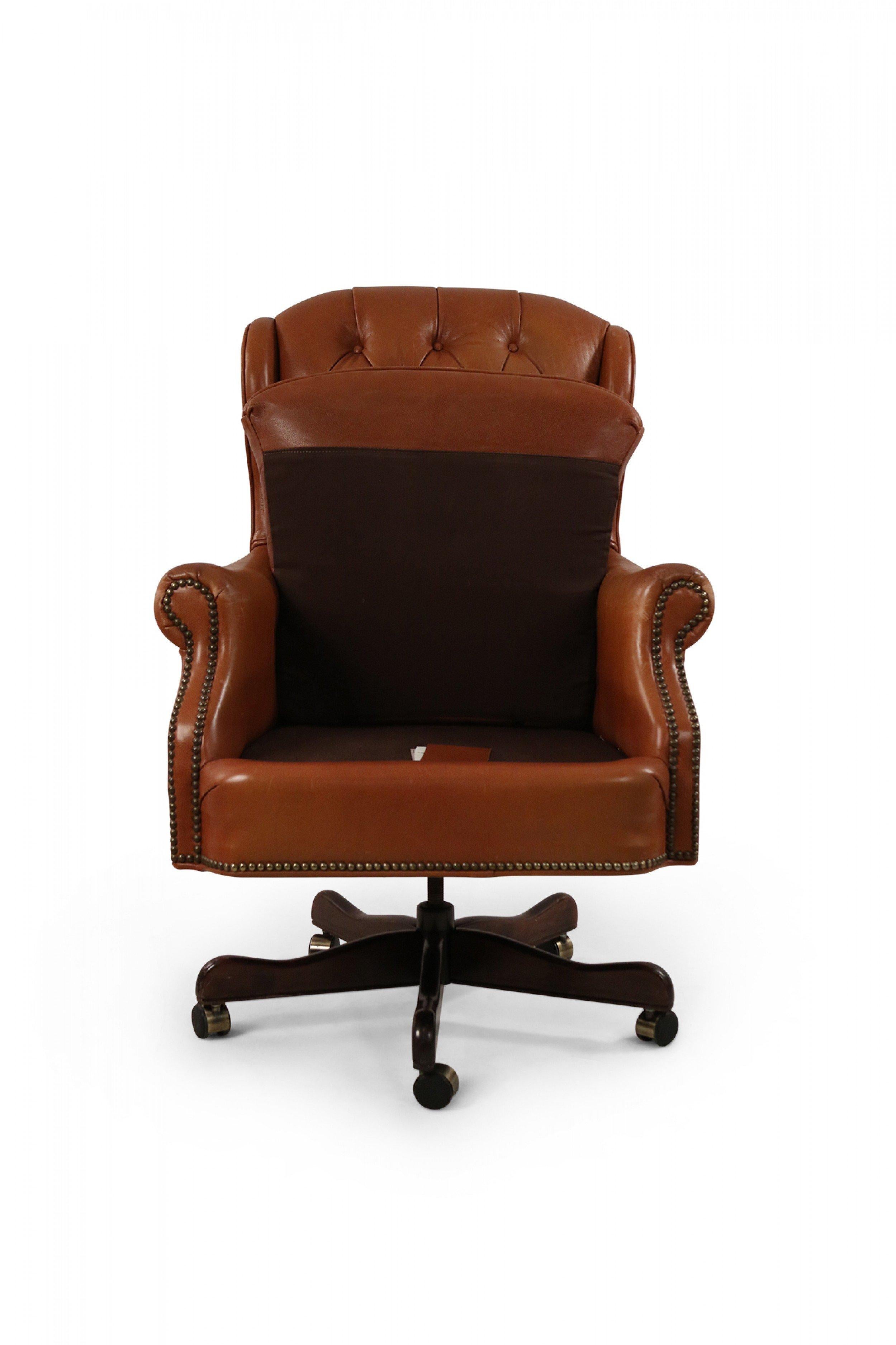 Mid-Century American Brown Tufted Leather Swivel Office / Armchair For Sale 11