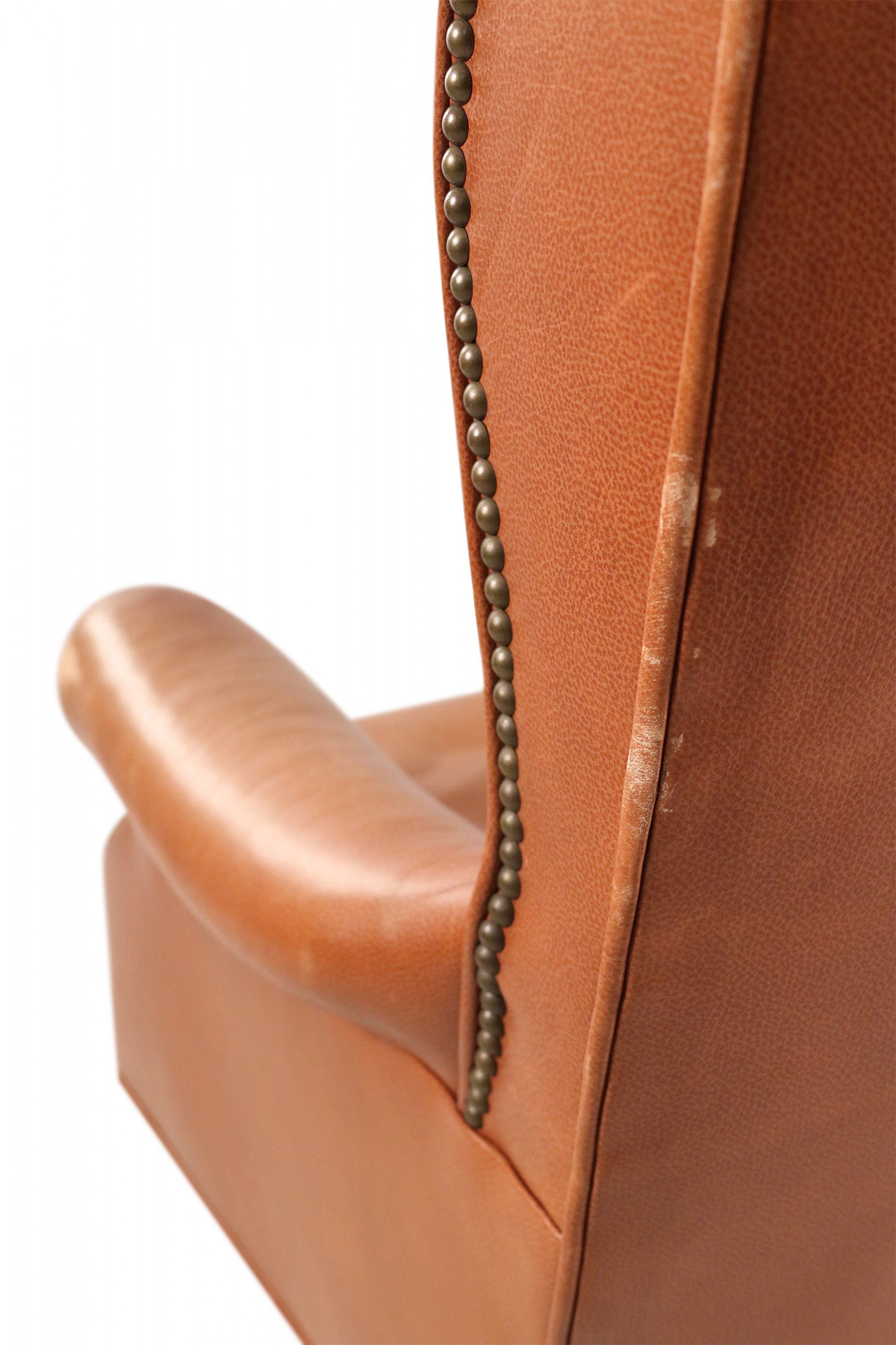 Mid-Century American Brown Tufted Leather Swivel Office / Armchair In Good Condition In Queens, NY