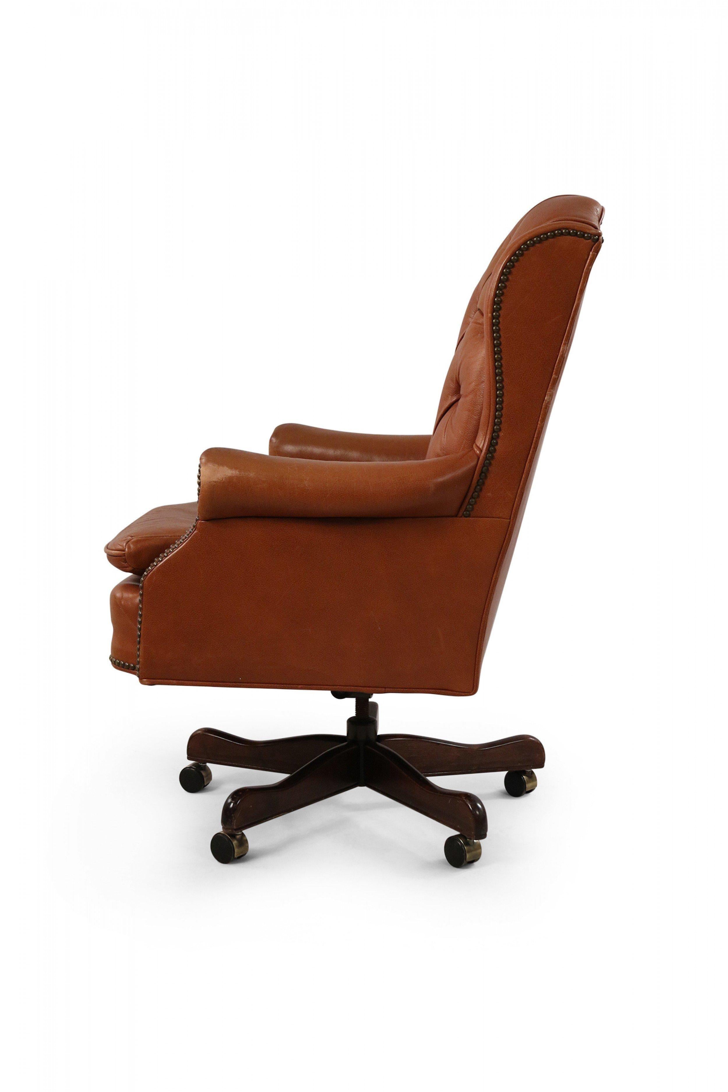 Mid-Century American Brown Tufted Leather Swivel Office / Armchair For Sale 3