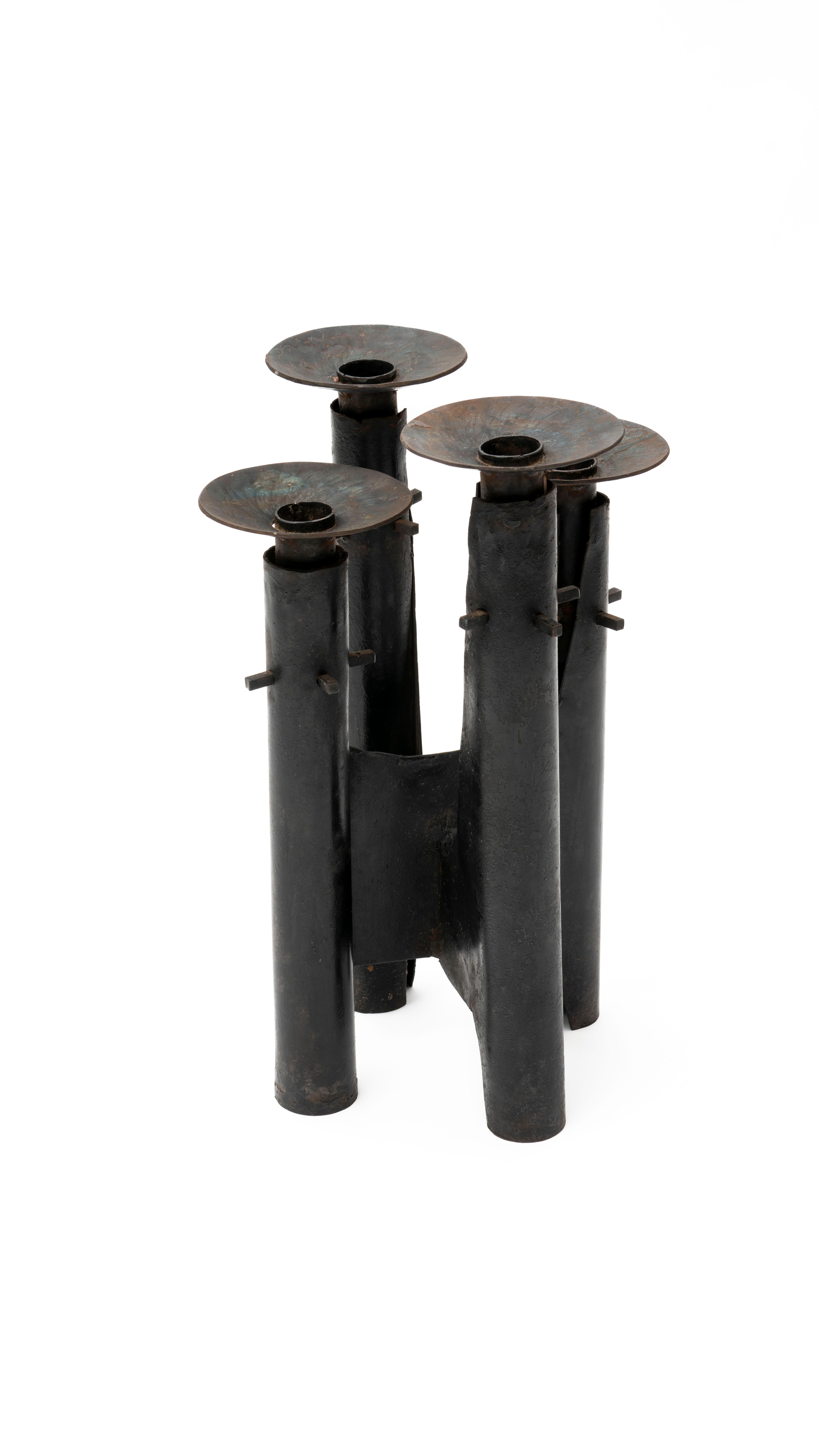Brutalist Mid Century american brutalist welded metal candelabrum
