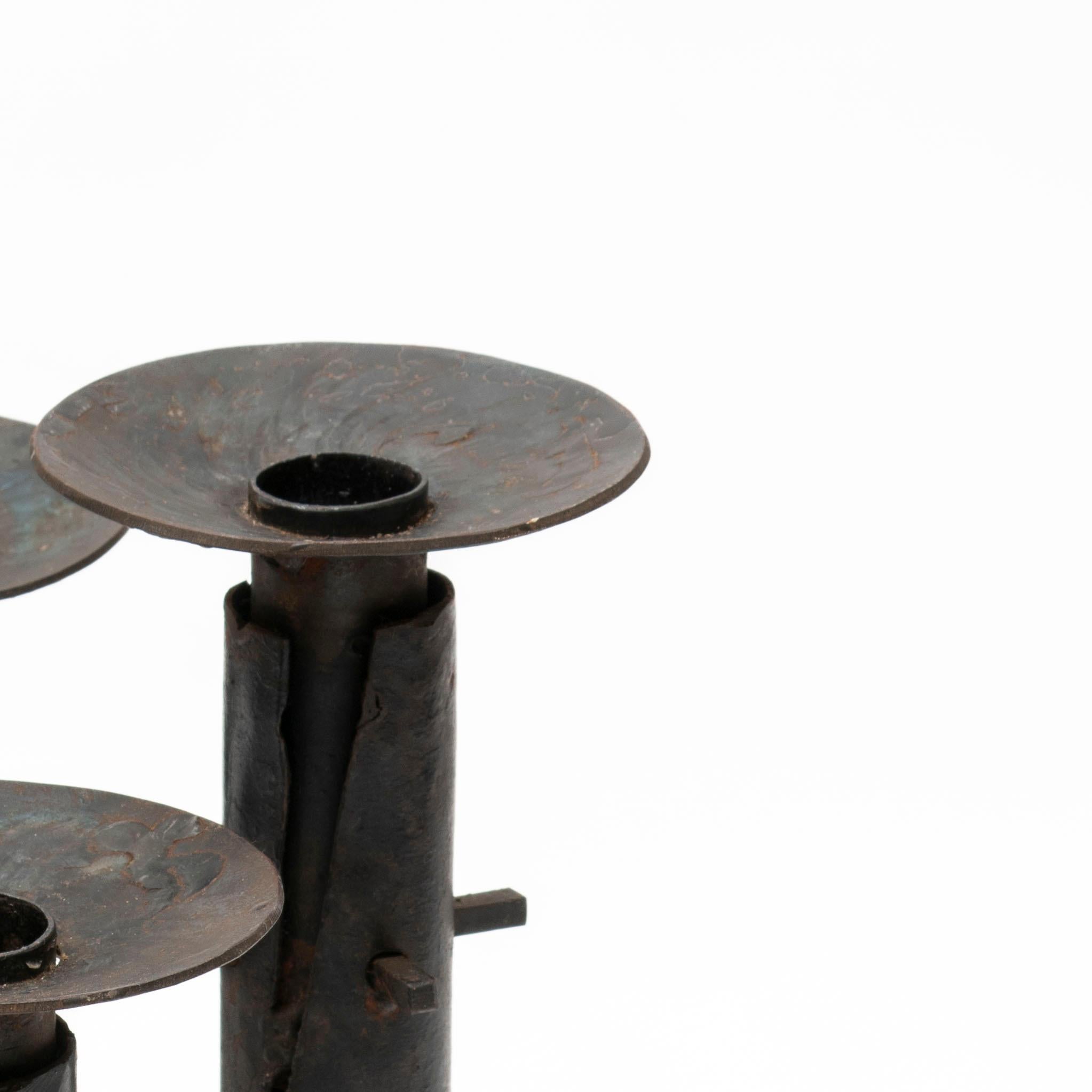 North American Mid Century american brutalist welded metal candelabrum