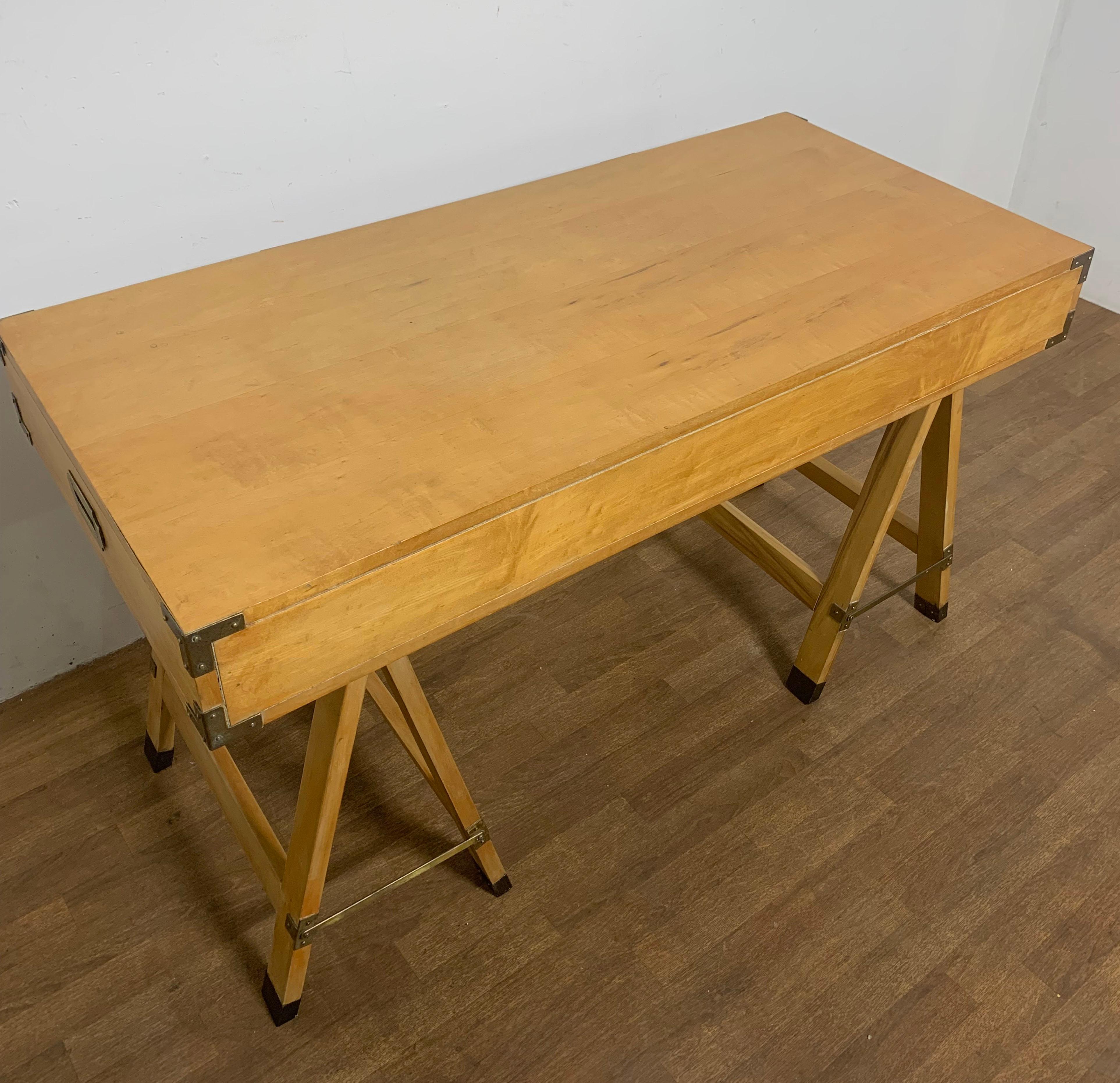 Mid-Century American Campaign Style Desk in Maple Ca. 1970s 5