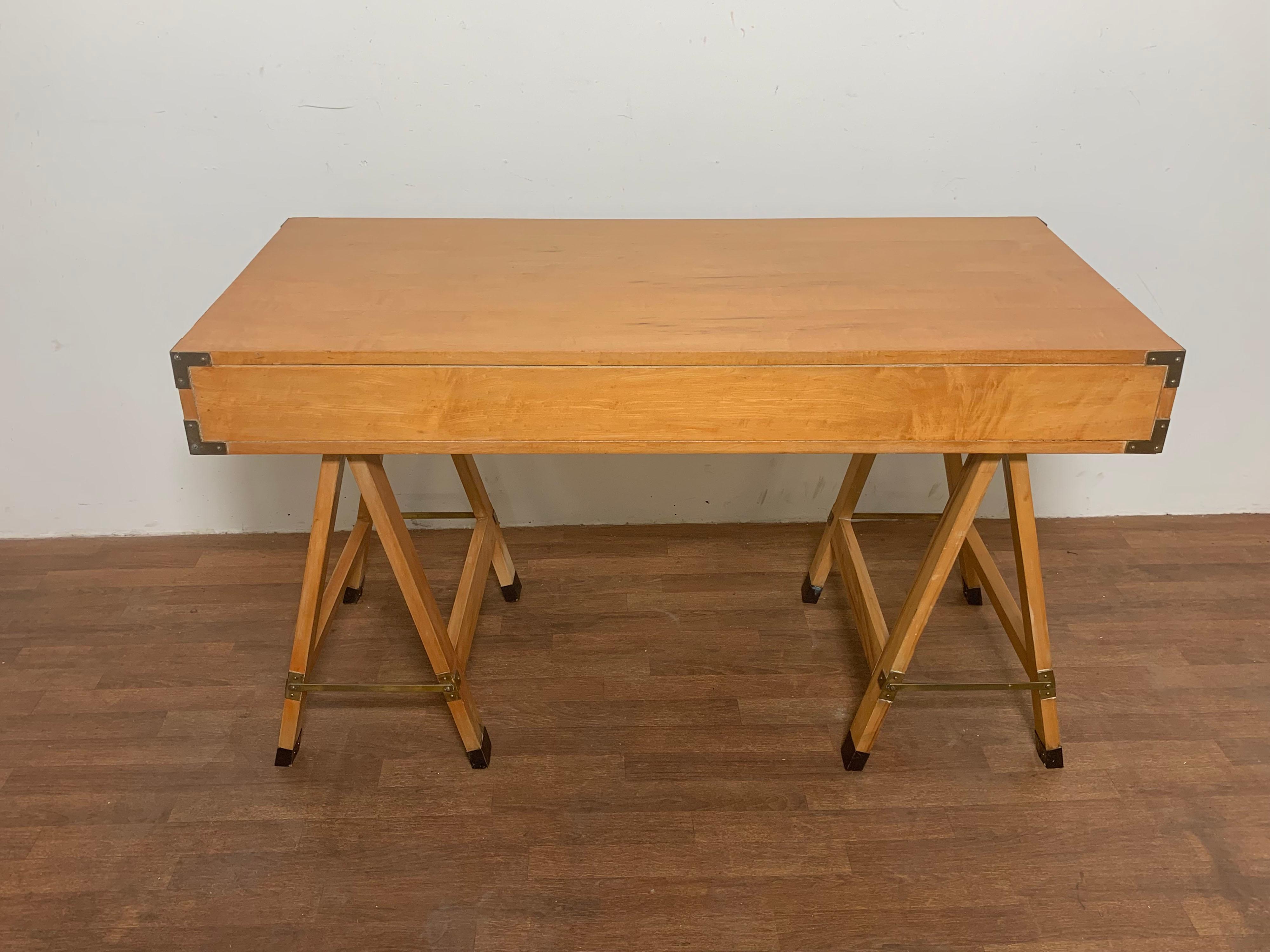 Mid-Century American Campaign Style Desk in Maple Ca. 1970s 6