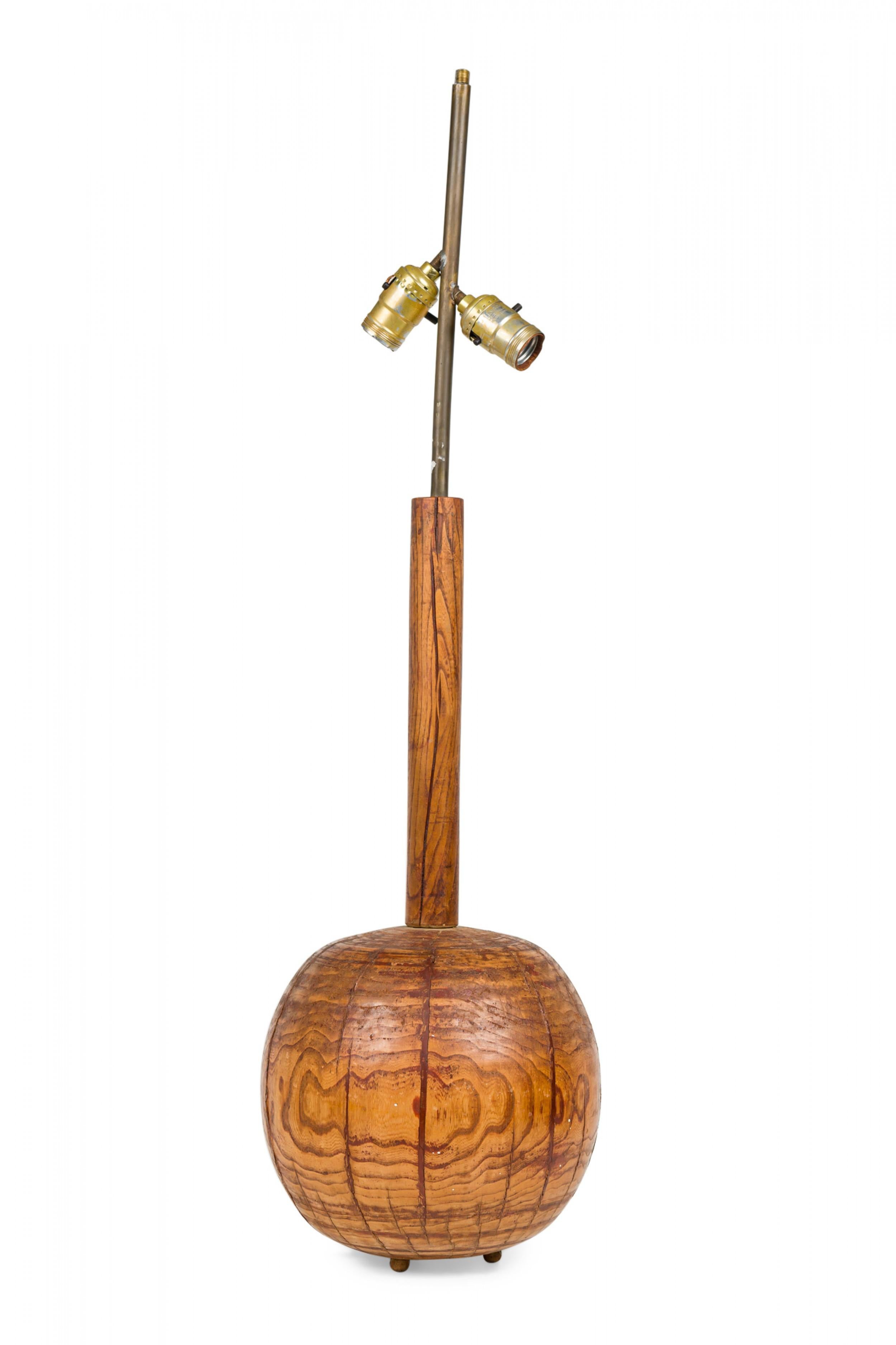 Mid-Century Modern Midcentury American Carved Palm Wood Sphere Form Table Lamp For Sale