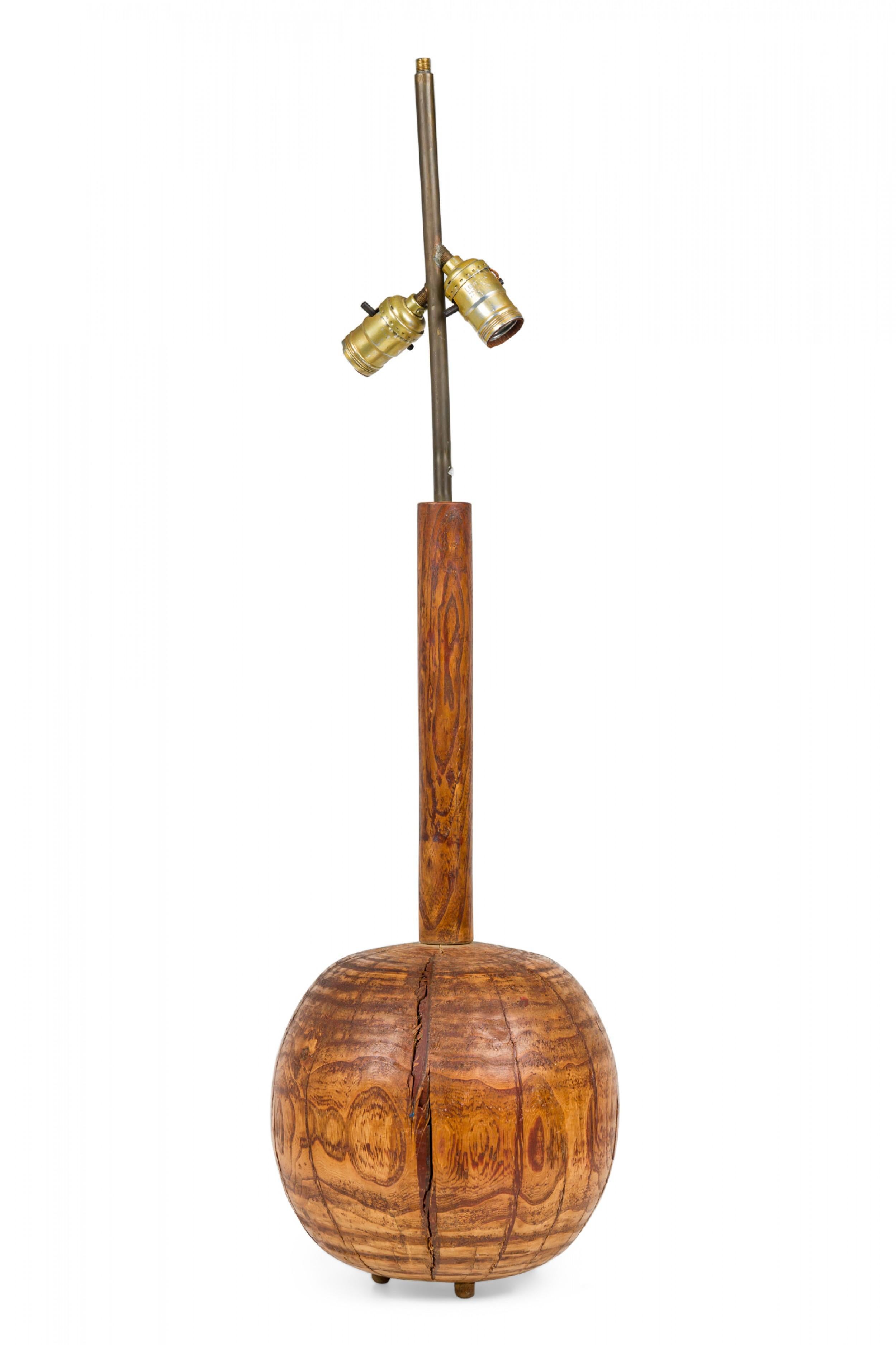 Midcentury American Carved Palm Wood Sphere Form Table Lamp For Sale 1