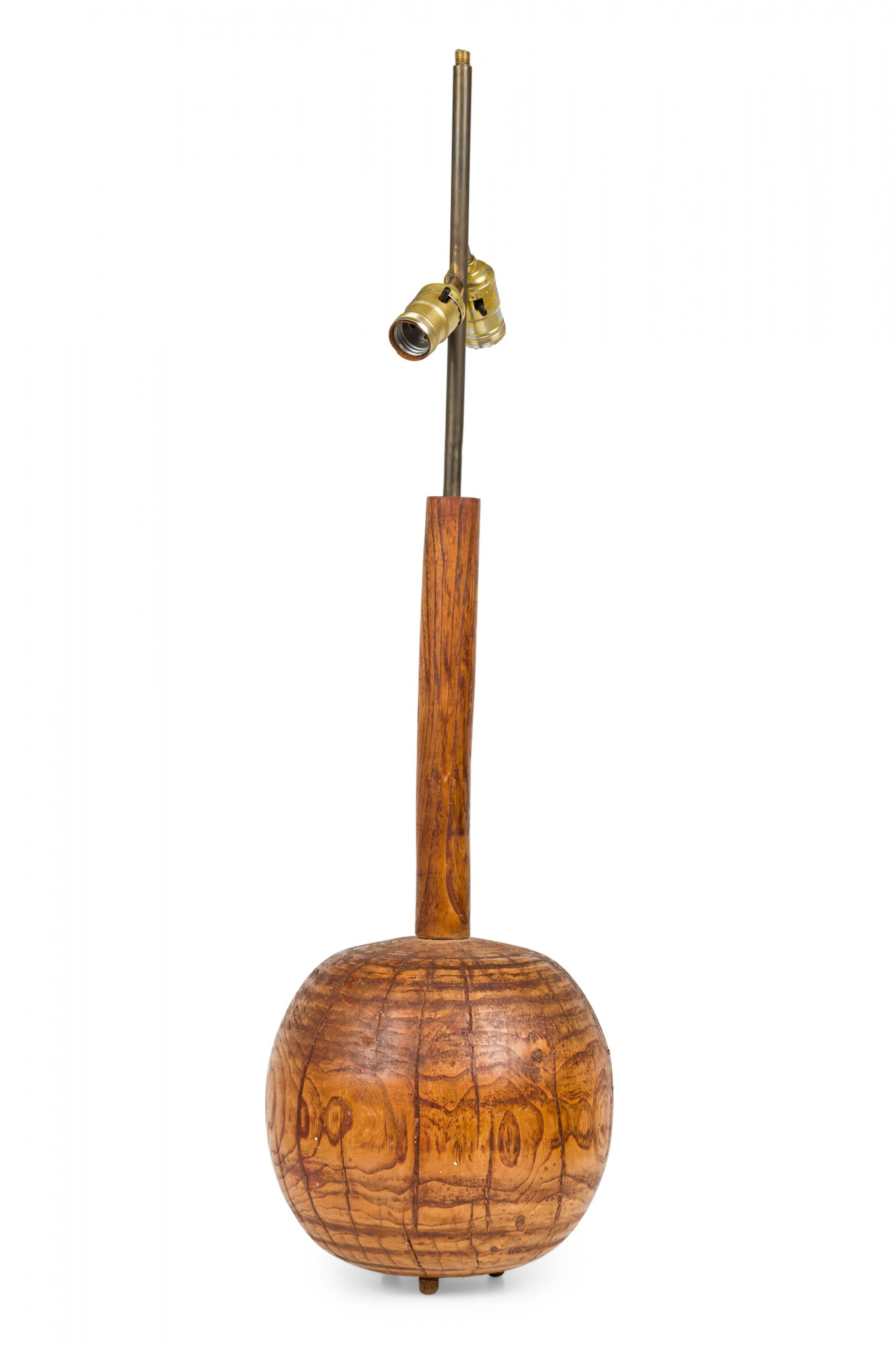 Midcentury American Carved Palm Wood Sphere Form Table Lamp For Sale 4