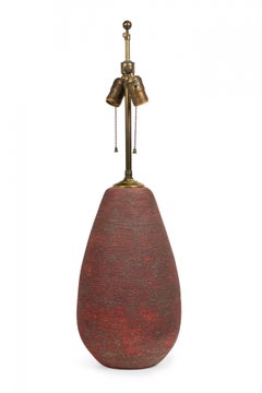 Mid-Century American Ceramic Brick Red Glazed Textured Table Lamp
