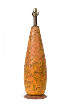 Mid-Century American Ceramic Fat Lava Style Glazed Cone Table Lamp on Wood Base