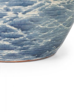 Midcentury American Ceramic Hand Painted Blue Glazed Table Lamp