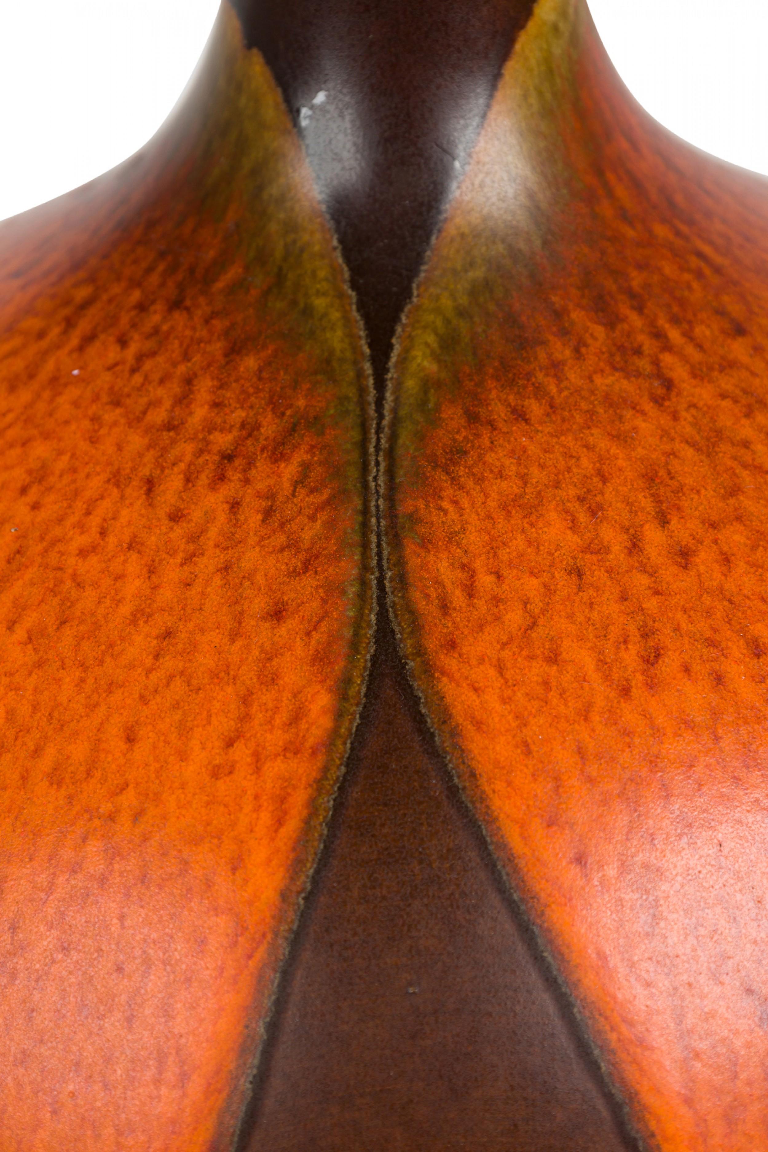 Mid-Century Modern Mid-Century American Ceramic Orange and Brown Lava Drip Glazed Table Lamp For Sale