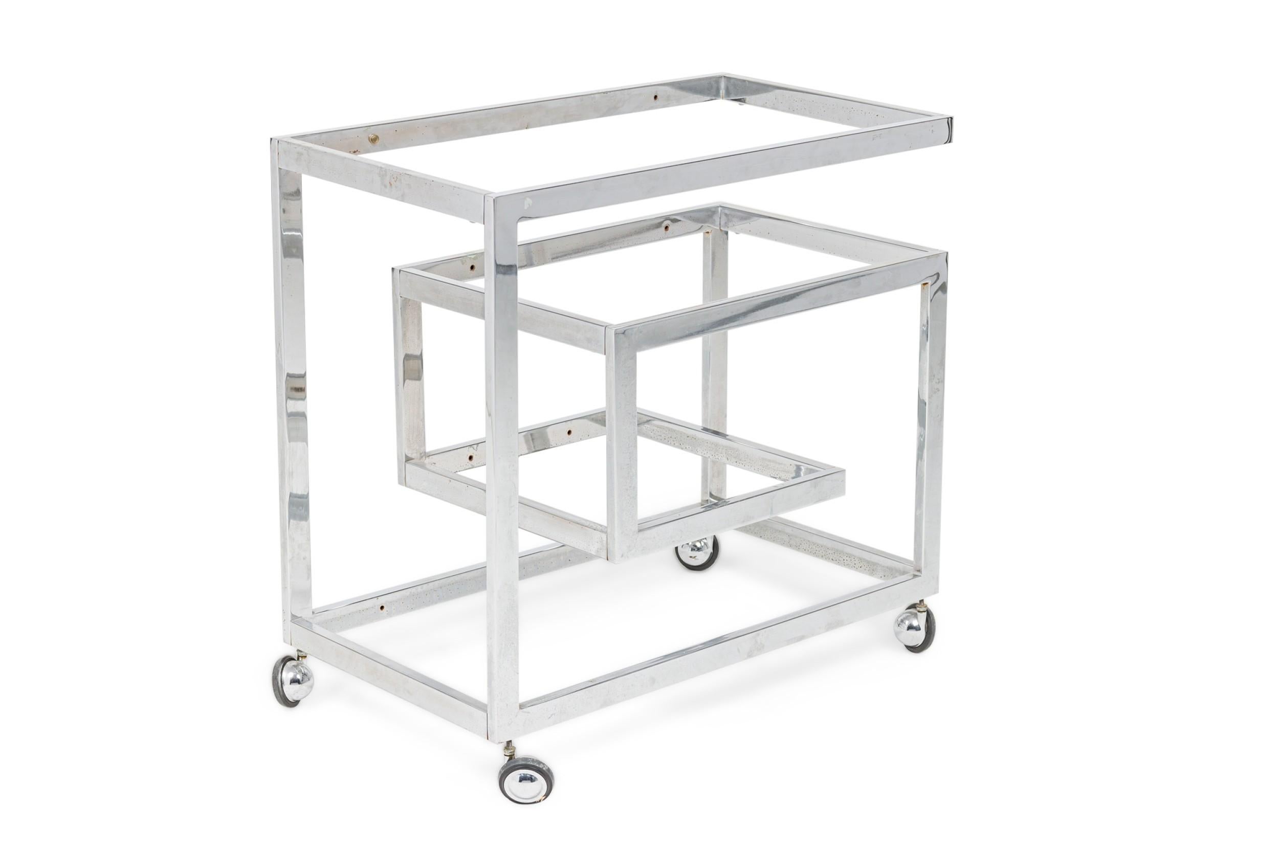 Mid-Century American Chrome Rolling Greek Keyfret Bar Cart Frame, Style of Milo For Sale 4