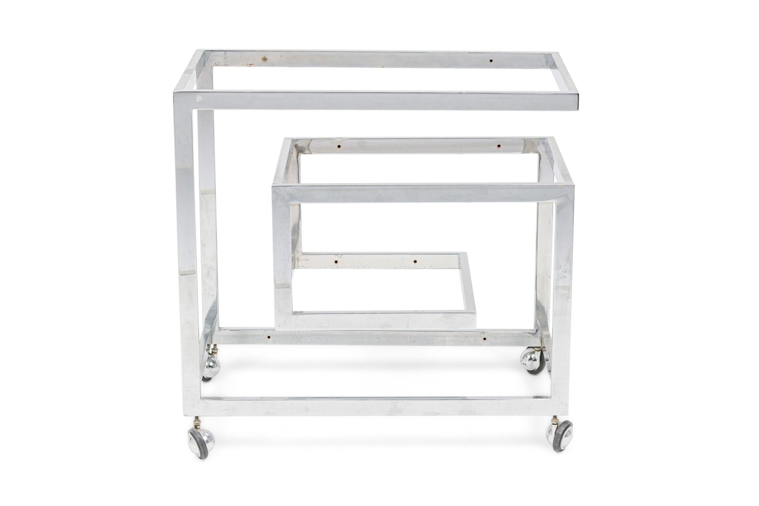 Mid-Century American Chrome Rolling Greek Keyfret Bar Cart Frame, Style of Milo For Sale 5