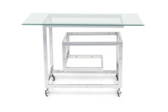 Mid-Century American Chrome Rolling Greek Keyfret Bar Cart Frame, Style of Milo