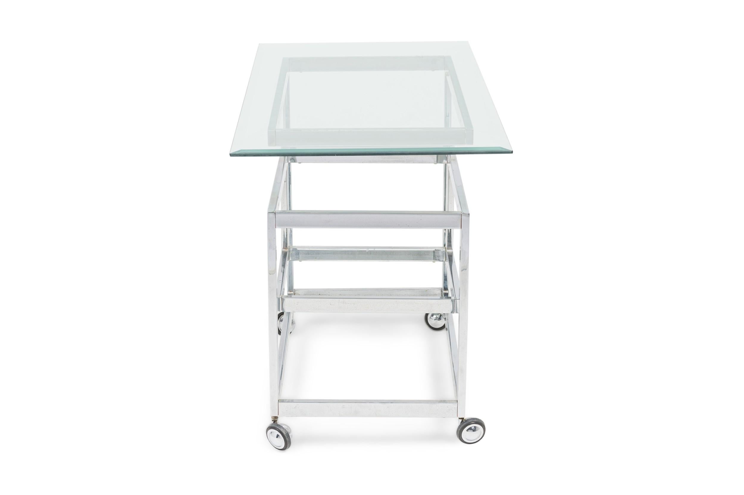 Mid-Century Modern Mid-Century American Chrome Rolling Greek Keyfret Bar Cart Frame, Style of Milo For Sale