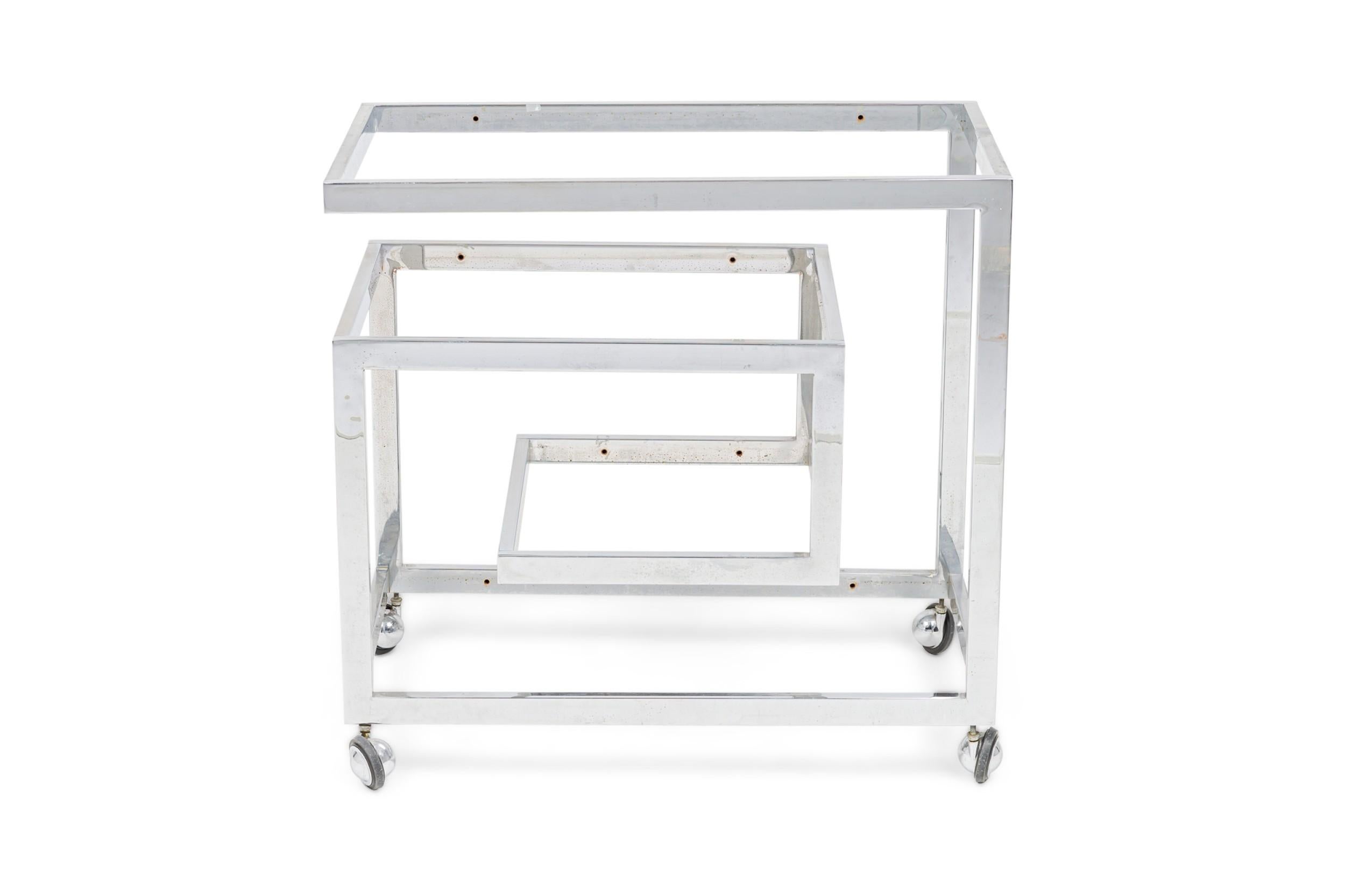 Mid-Century American Chrome Rolling Greek Keyfret Bar Cart Frame, Style of Milo For Sale 1