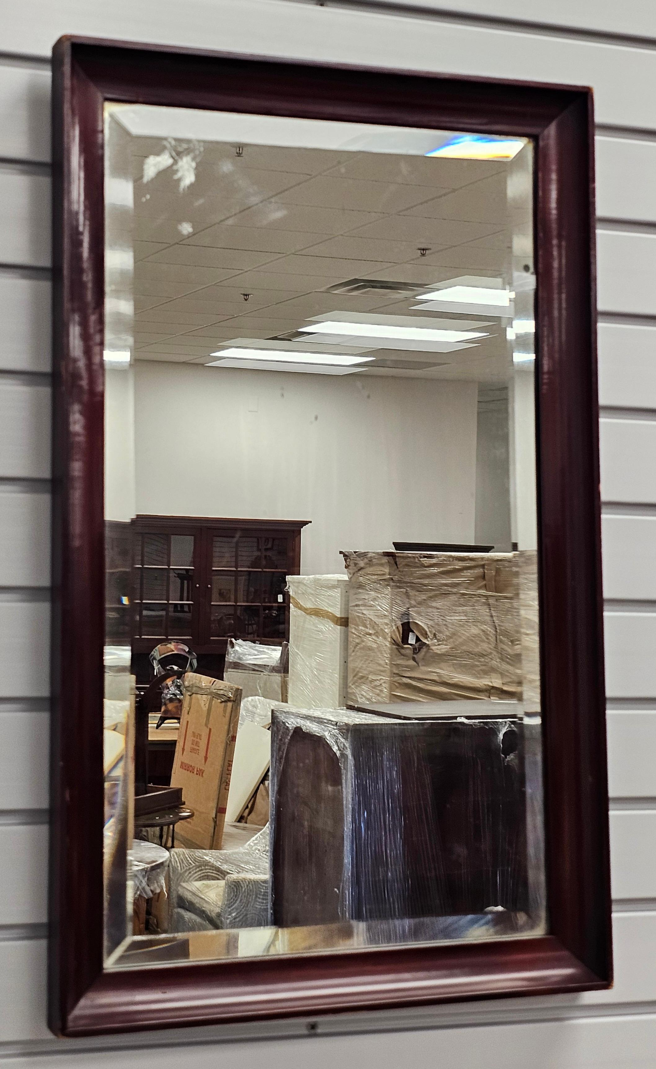 Stained Mid Century American Classical Solid Mahogany Frame Mirror For Sale