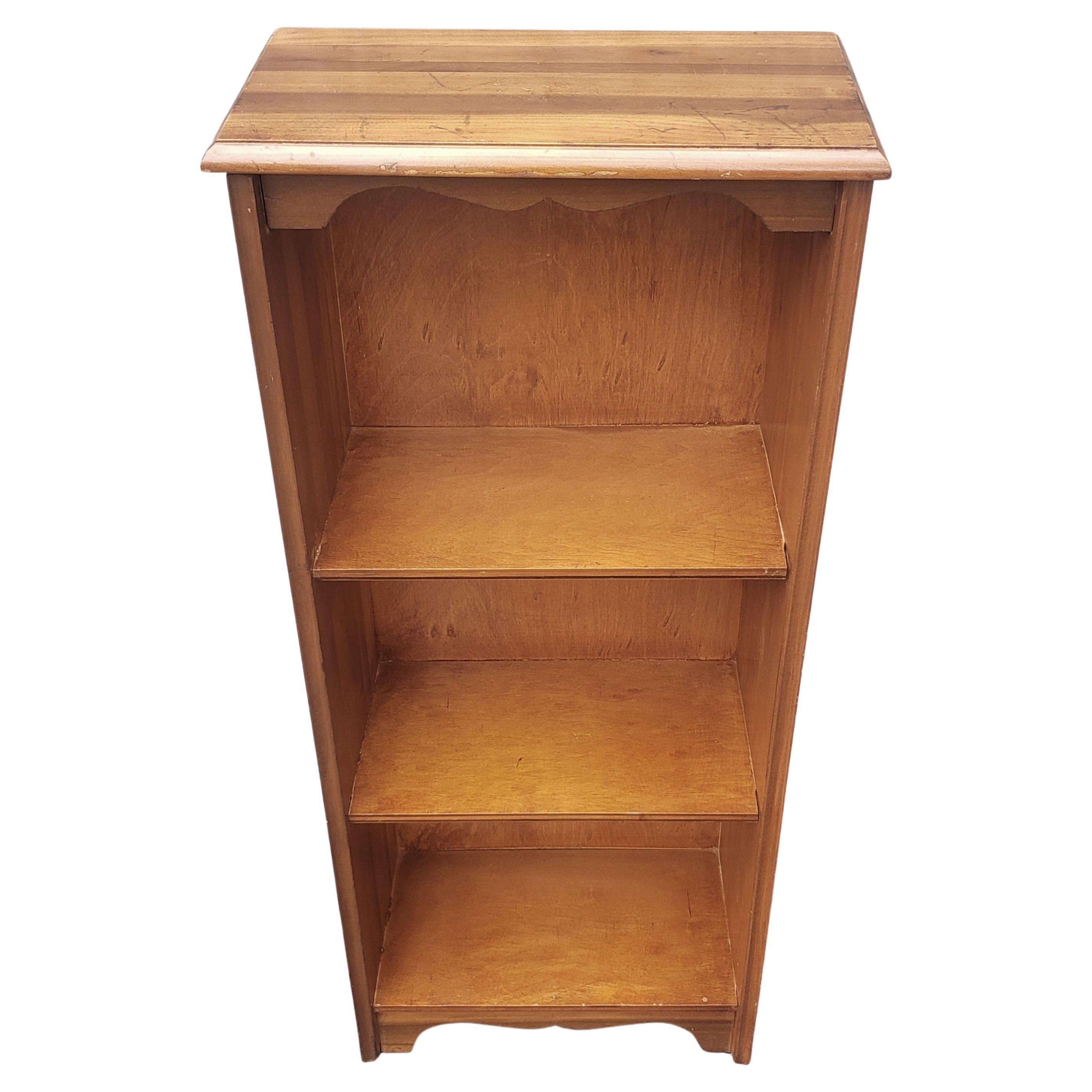 Stained Midcentury American Classical Three Tier Light Cherry Narrow Bookcase