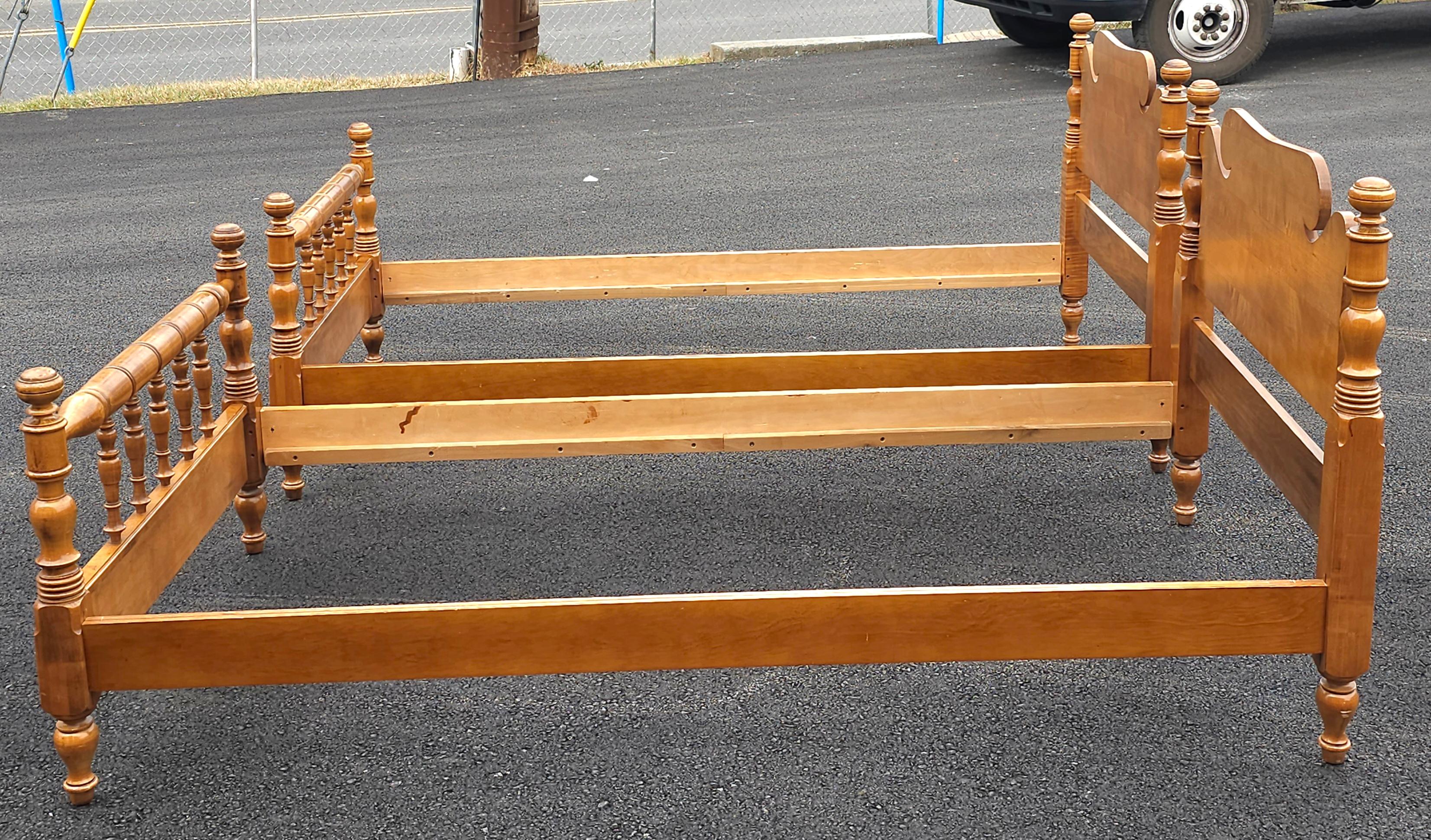 20th Century Mid-Century American Classical Turned Maple Twin Bedframes, Pair For Sale