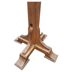 Midcentury American Colonial Oak Coats and Hats Hall Tree with Brass Hooks