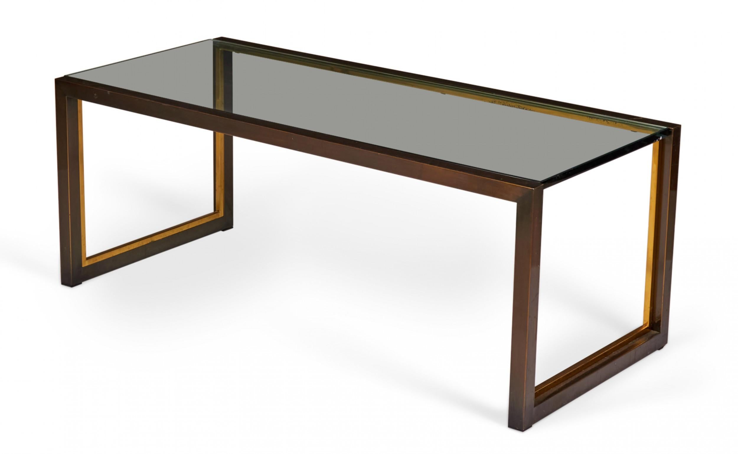Mid-Century American Copper, Brass, and Smoked Glass Coffee / Cocktail Table In Good Condition For Sale In Queens, NY