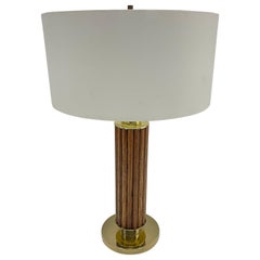 Mid Century American Craft Oak and Brass Reeded Table Lamp, Circa 1970s