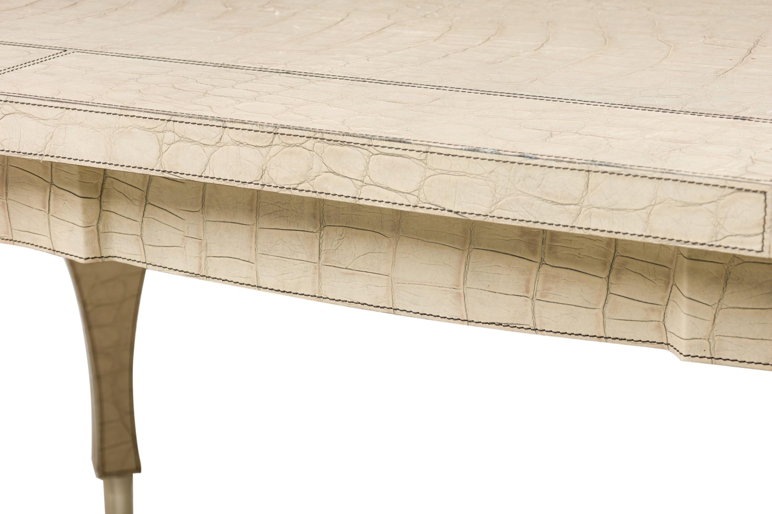 Mid-Century American Embossed Beige Faux Reptile Leather Desk For Sale 5