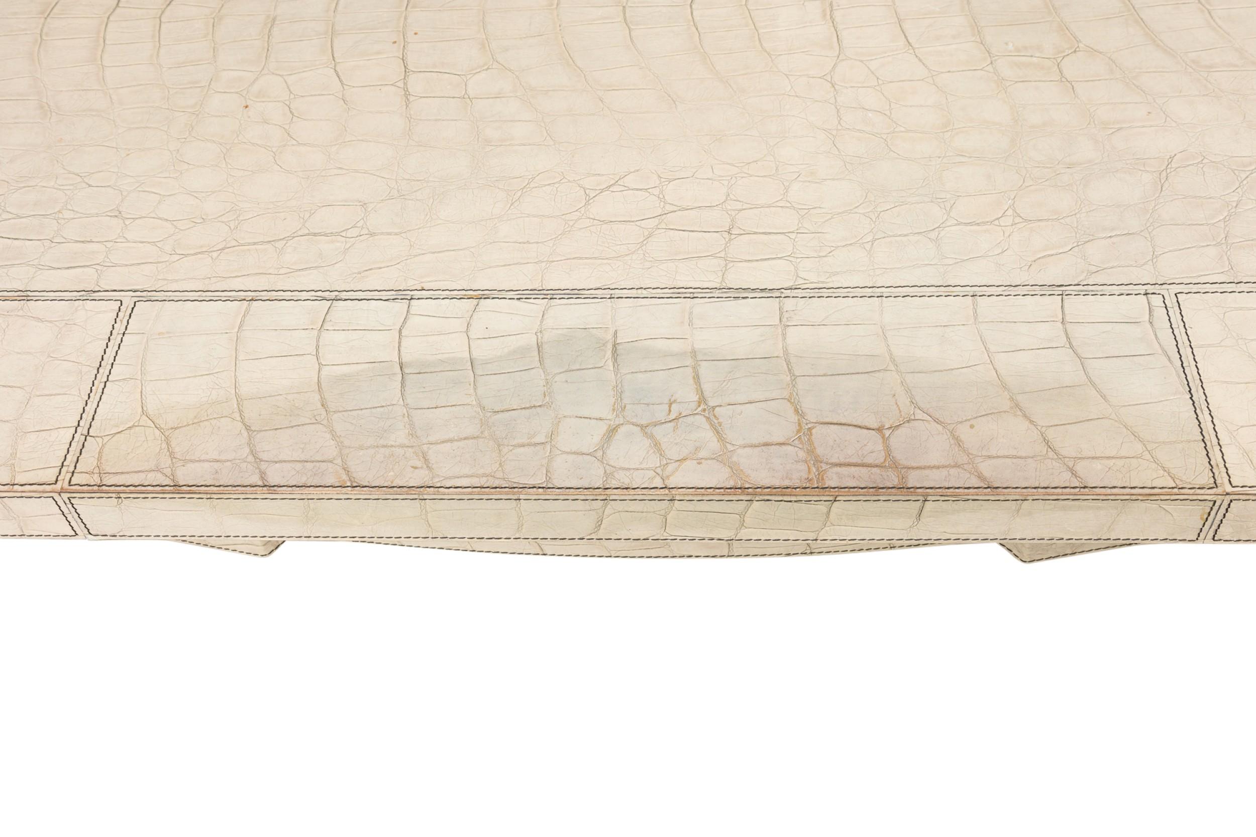 Mid-Century American Embossed Beige Faux Reptile Leather Desk For Sale 10