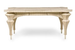 Mid-Century American Embossed Beige Faux Reptile Leather Desk