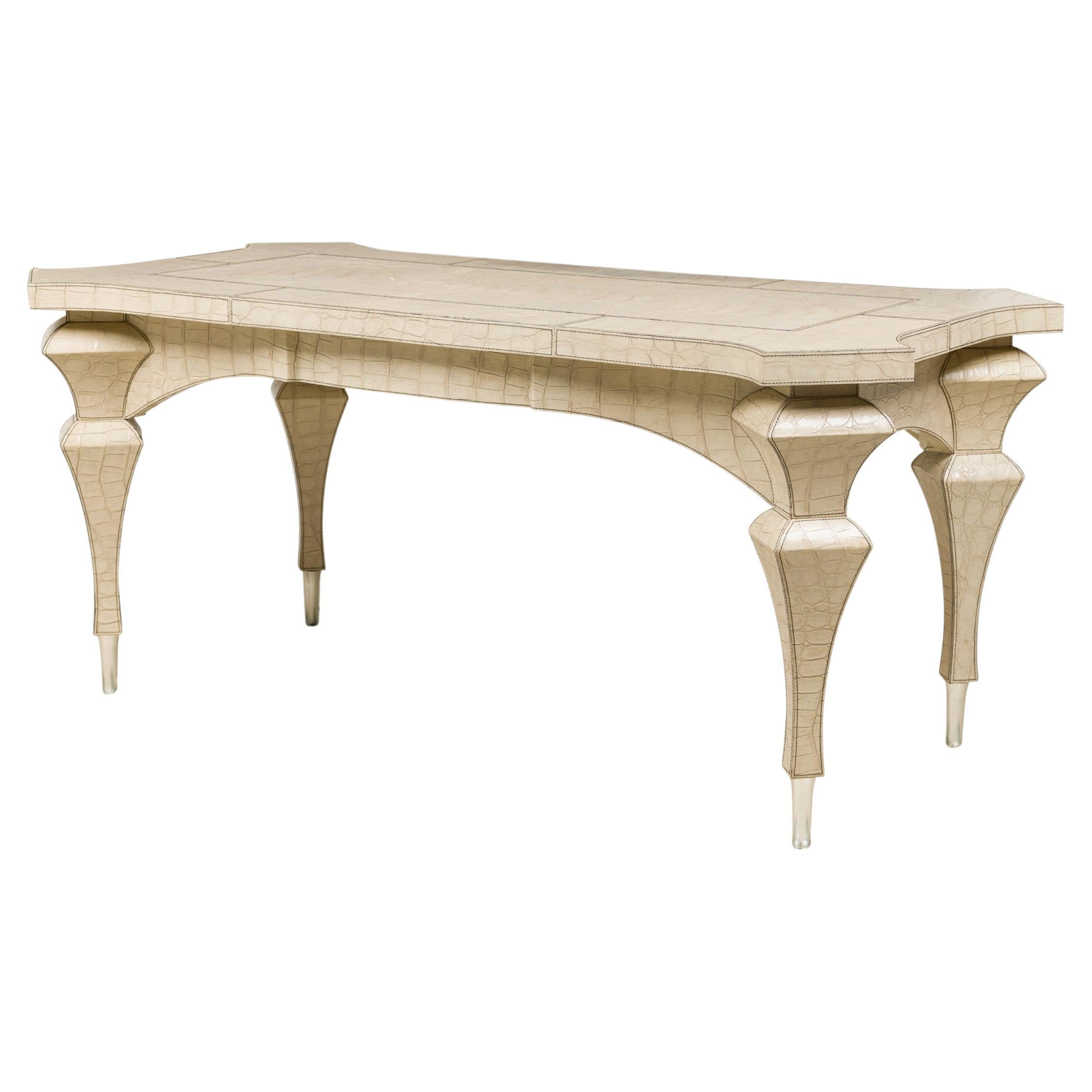 Mid-Century American Embossed Beige Faux Reptile Leather Desk For Sale