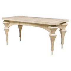 Mid-Century American Embossed Beige Faux Reptile Leather Desk