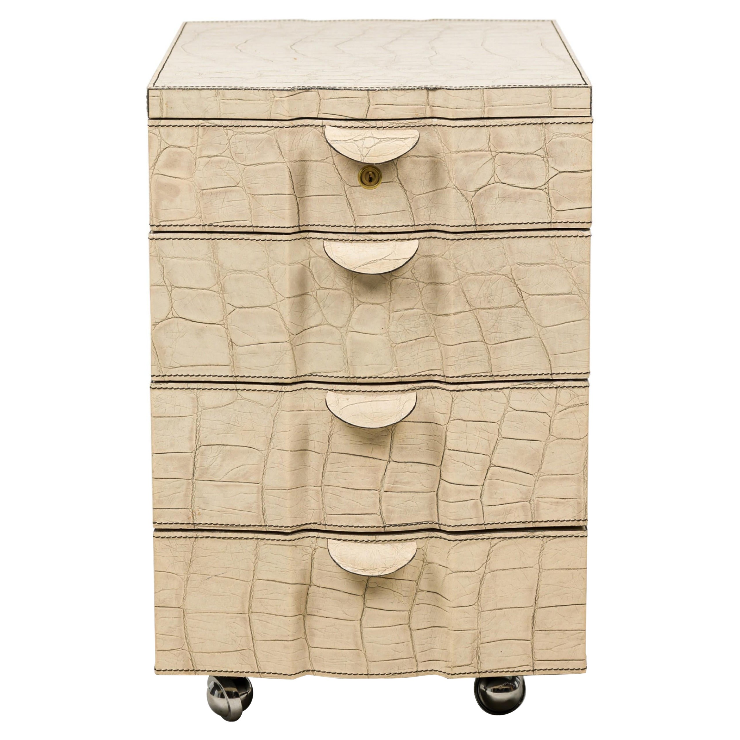 Mid-Century American Embossed Faux Reptile Leather Chest / Set of Desk Drawers