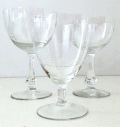 Mid- Century American Etched "Starburst" Crystal Stem Glasses S/20