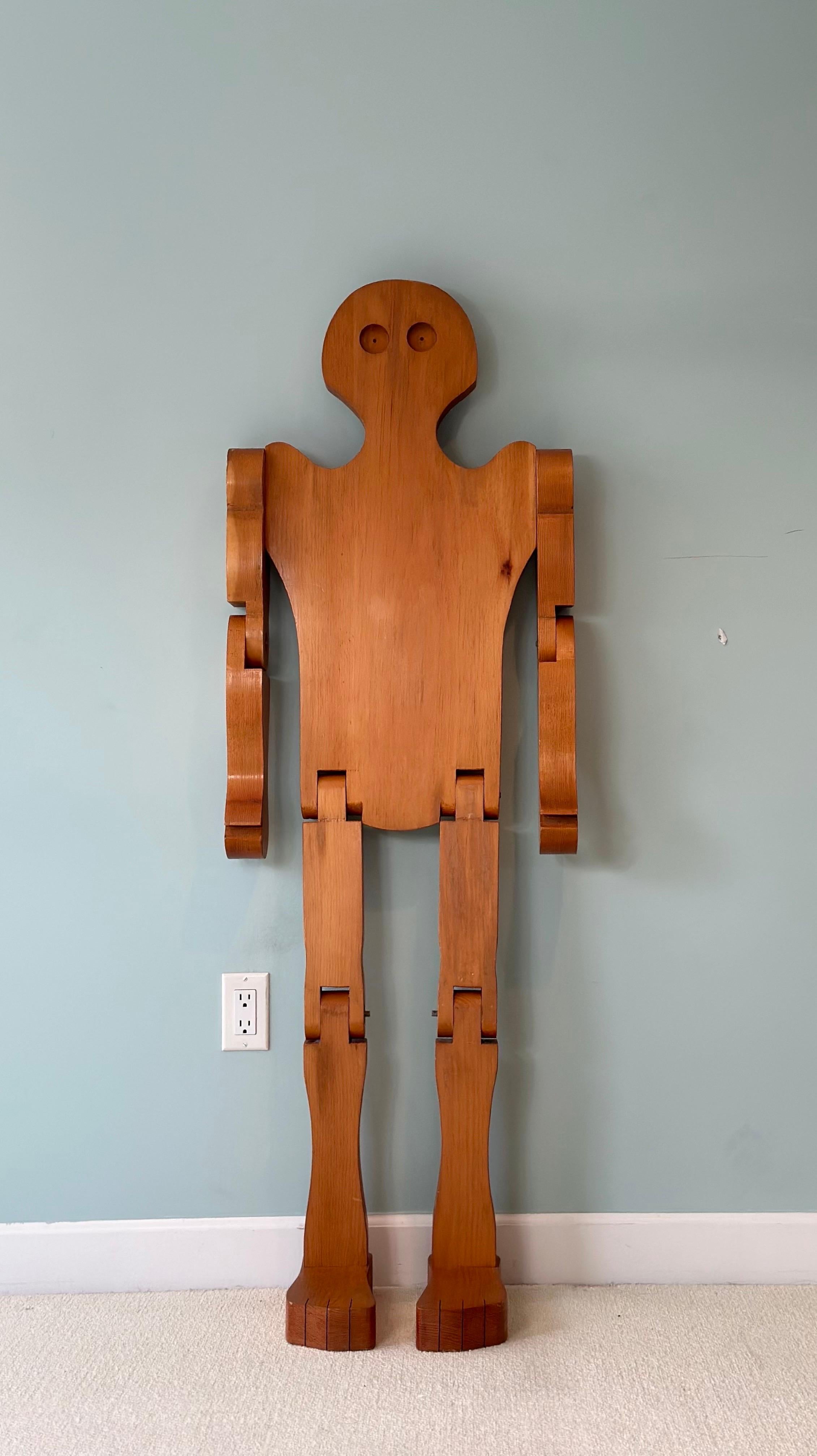 Mid-20th Century Mid-Century American Folk Art Wood Articulated Man Figure For Sale