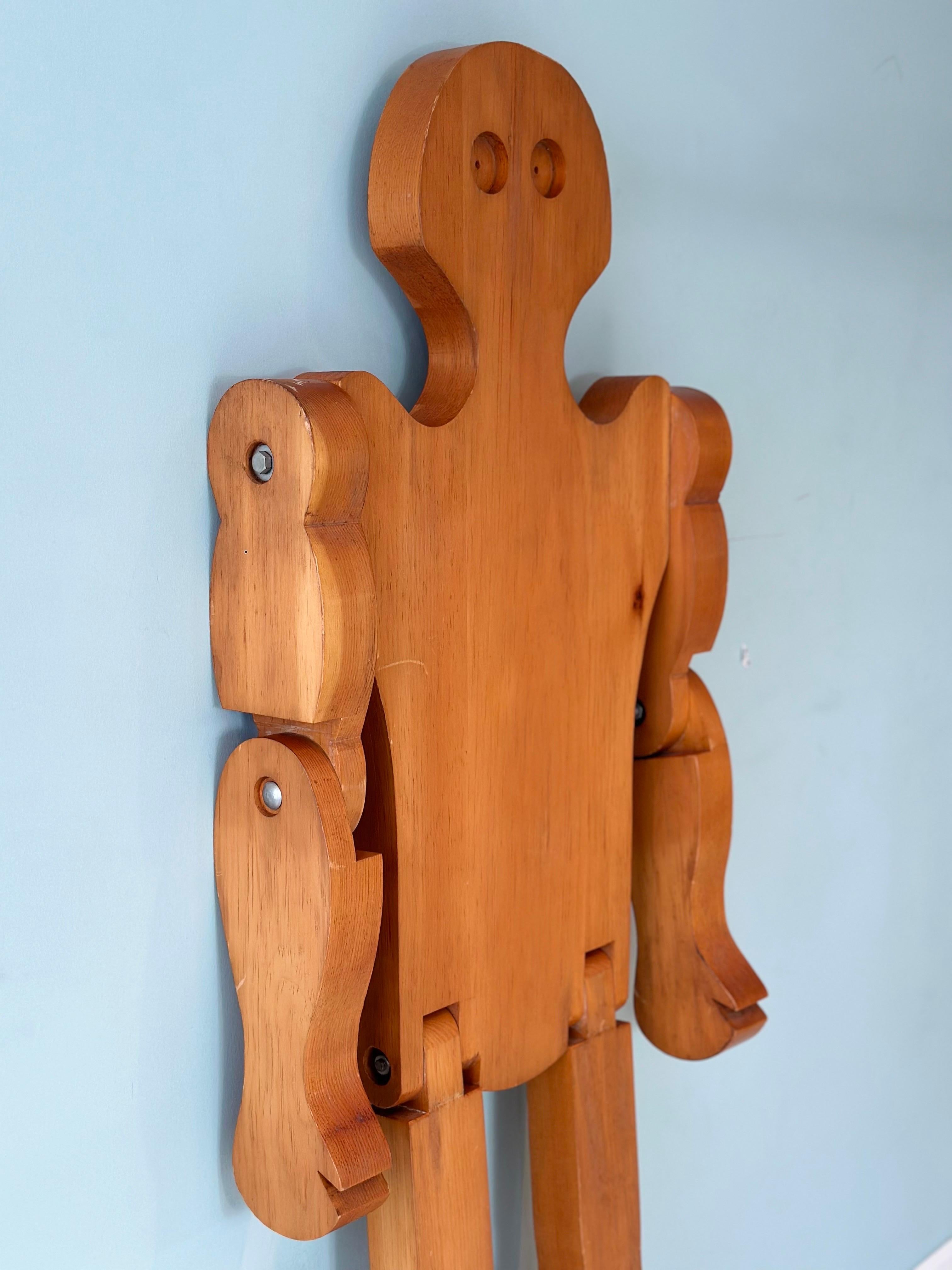 Hardwood Mid-Century American Folk Art Wood Articulated Man Figure For Sale