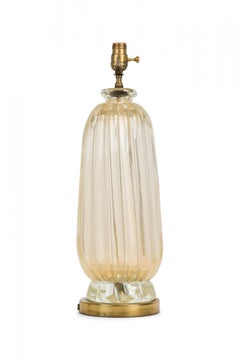 Midcentury American Glass Lobed Beige Table Lamp on Metal Base