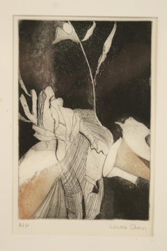 Black and Beige Abstract Etching, Signed Artist Proof, Mid-Century