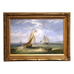 Mid-Century American Marine Oil Painting of Sailing Vessels Signed C. Parker