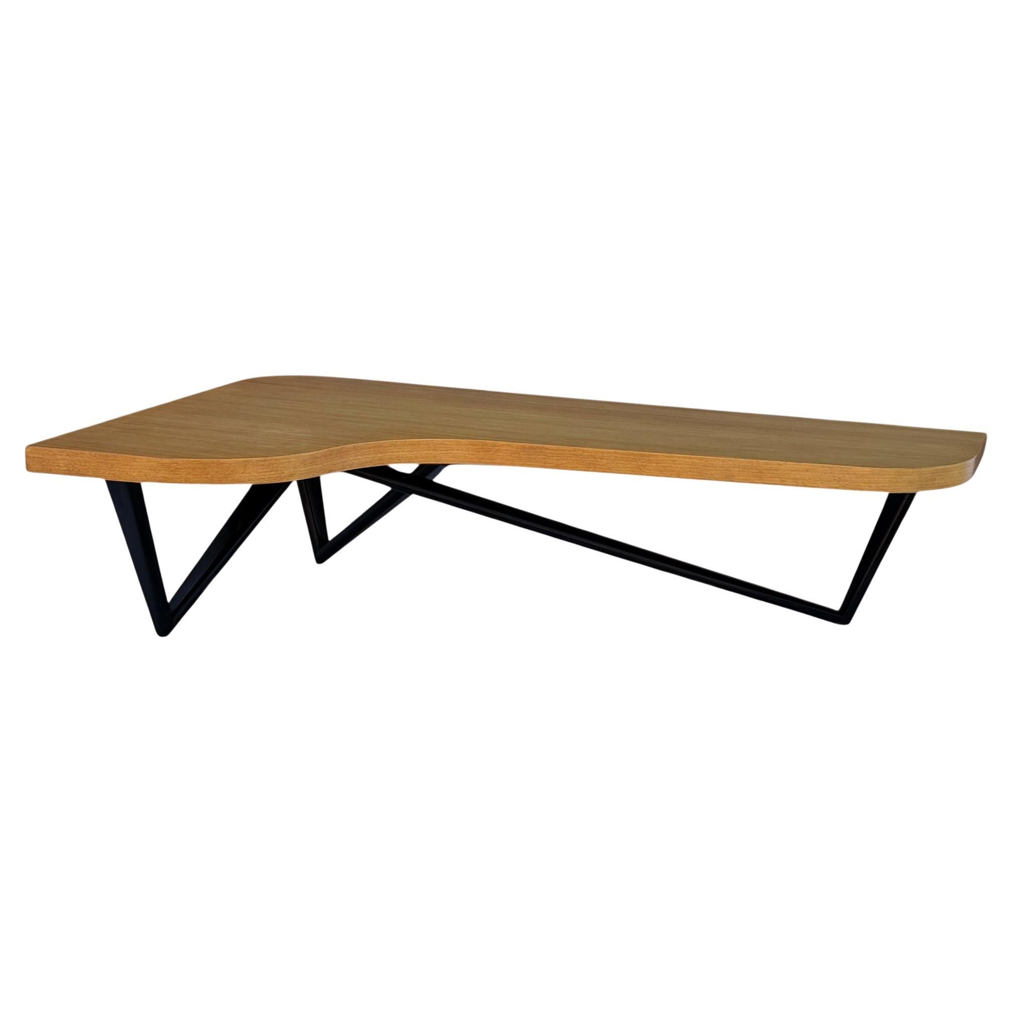 Mid Century American Modern Boomerang Long Kidney Shape Wood Cocktail Table