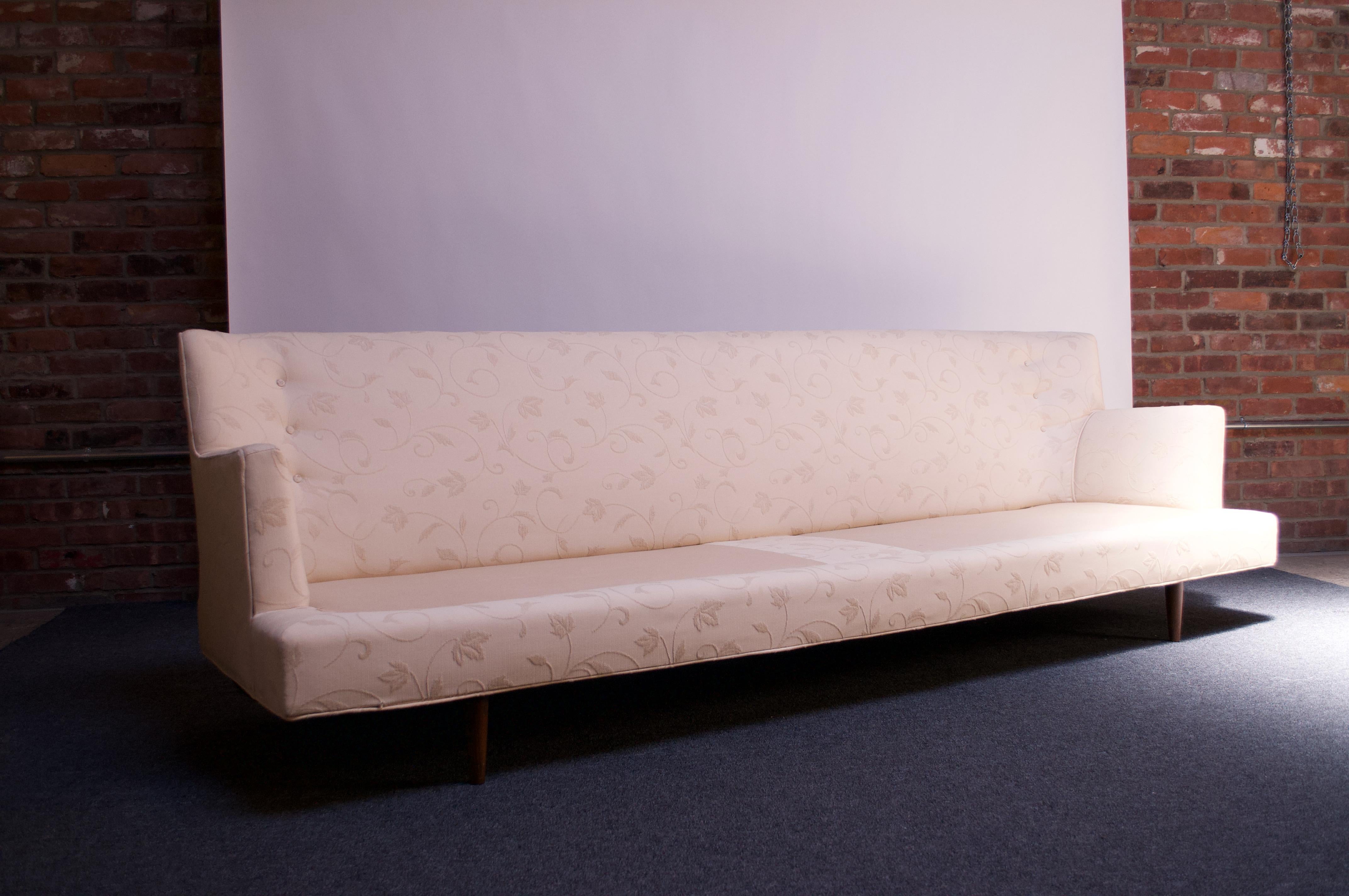 Upholstery Mid-Century American Modern Embroidered Floral Sofa For Sale