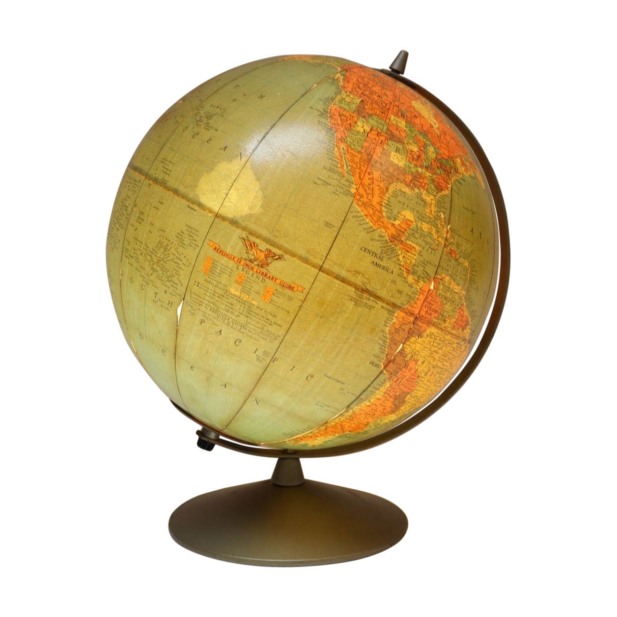Mid-Century American Modern Illuminated 12" Library Globe by Replogle