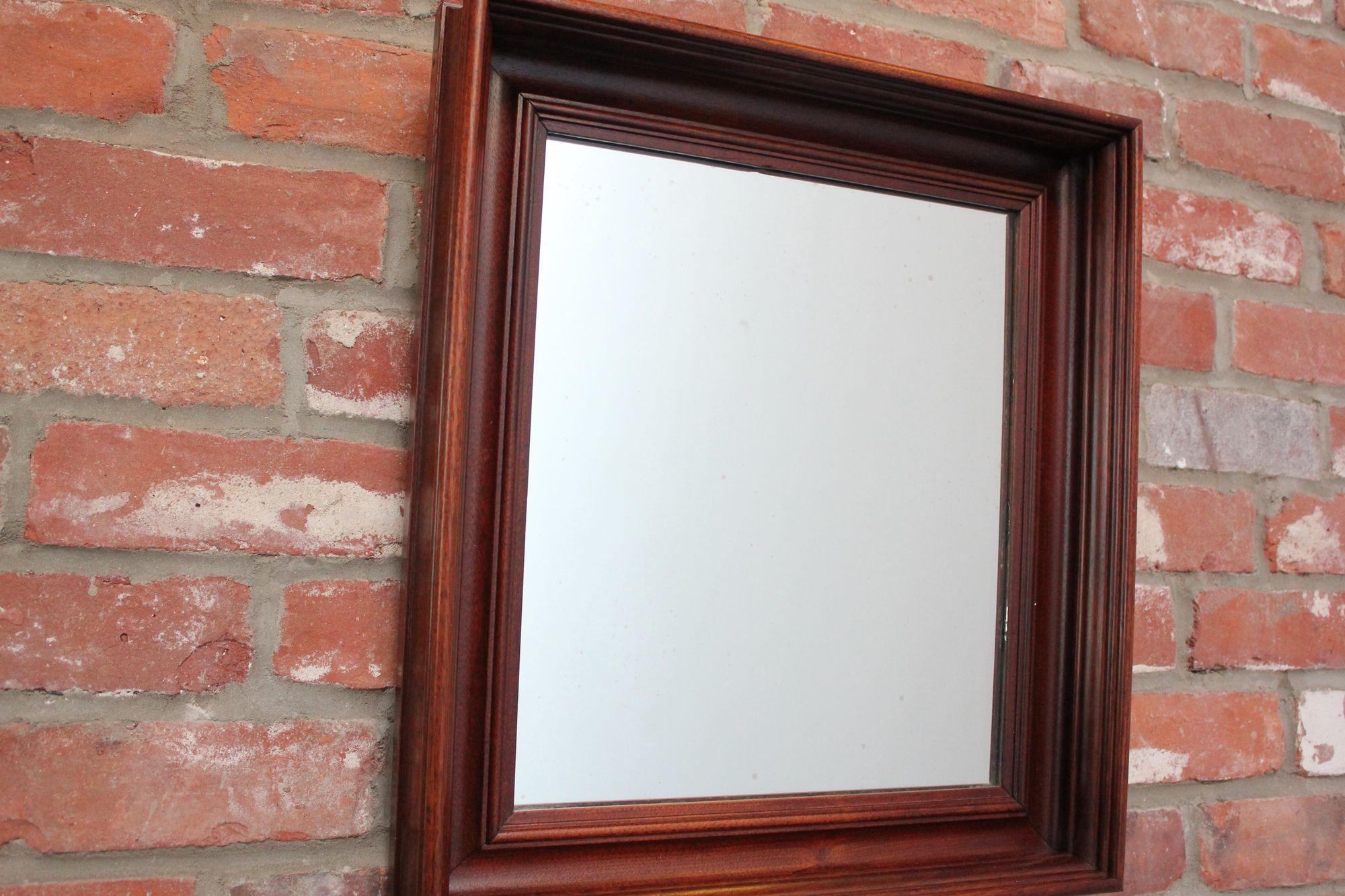 Stained Mid-Century American Modern Mahogany Ogee Frame Square Wall Mirror