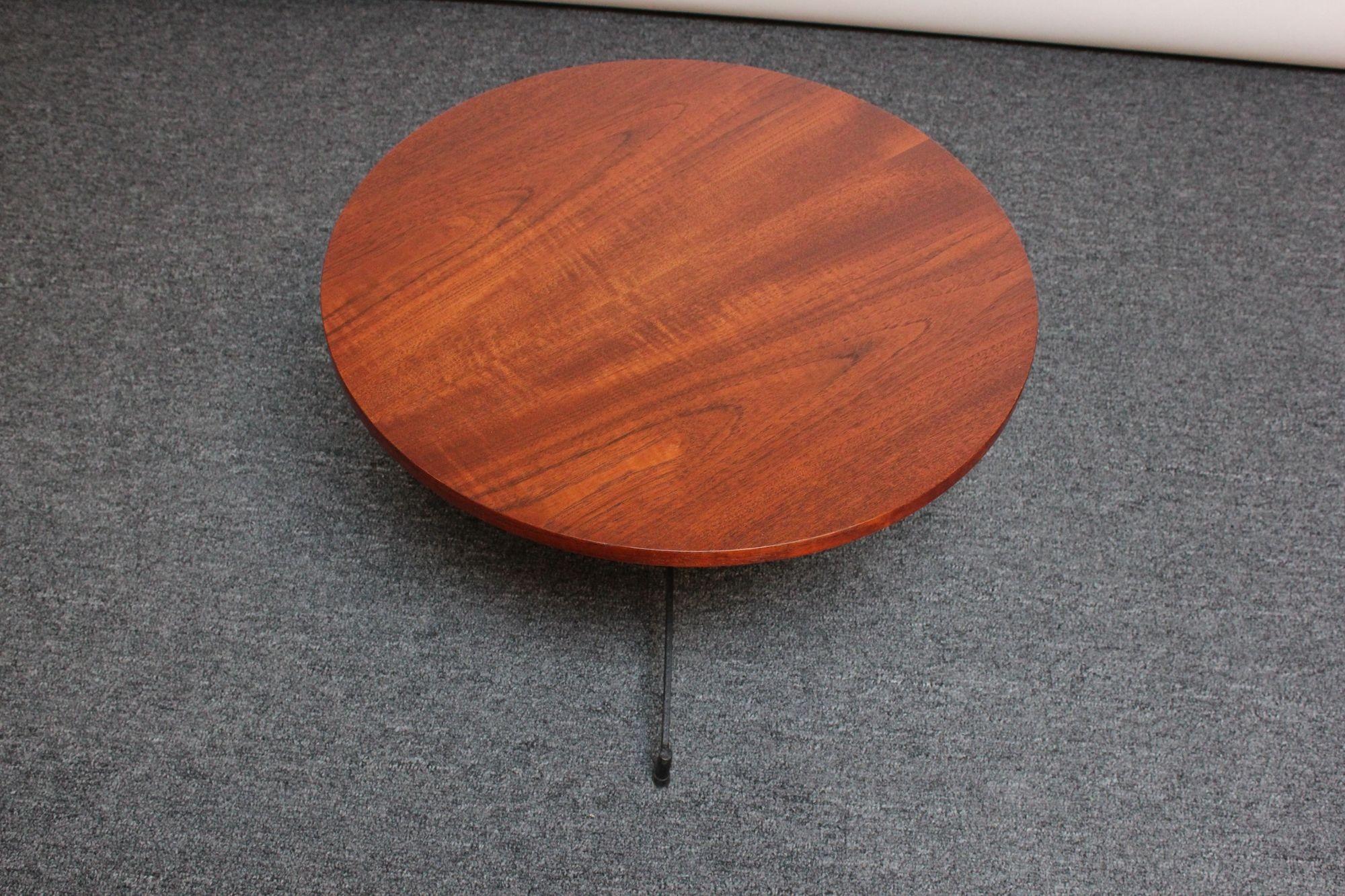Mid-20th Century Mid-Century American Modern Round Walnut and Iron Tripod Accent Table For Sale