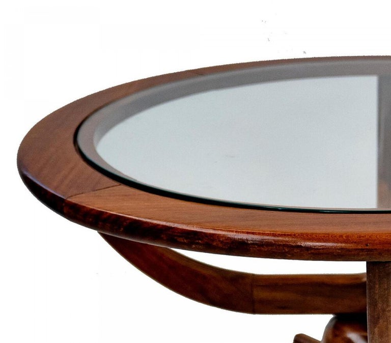 Midcentury American Modern Round Wood and Glass Coffee Table For Sale