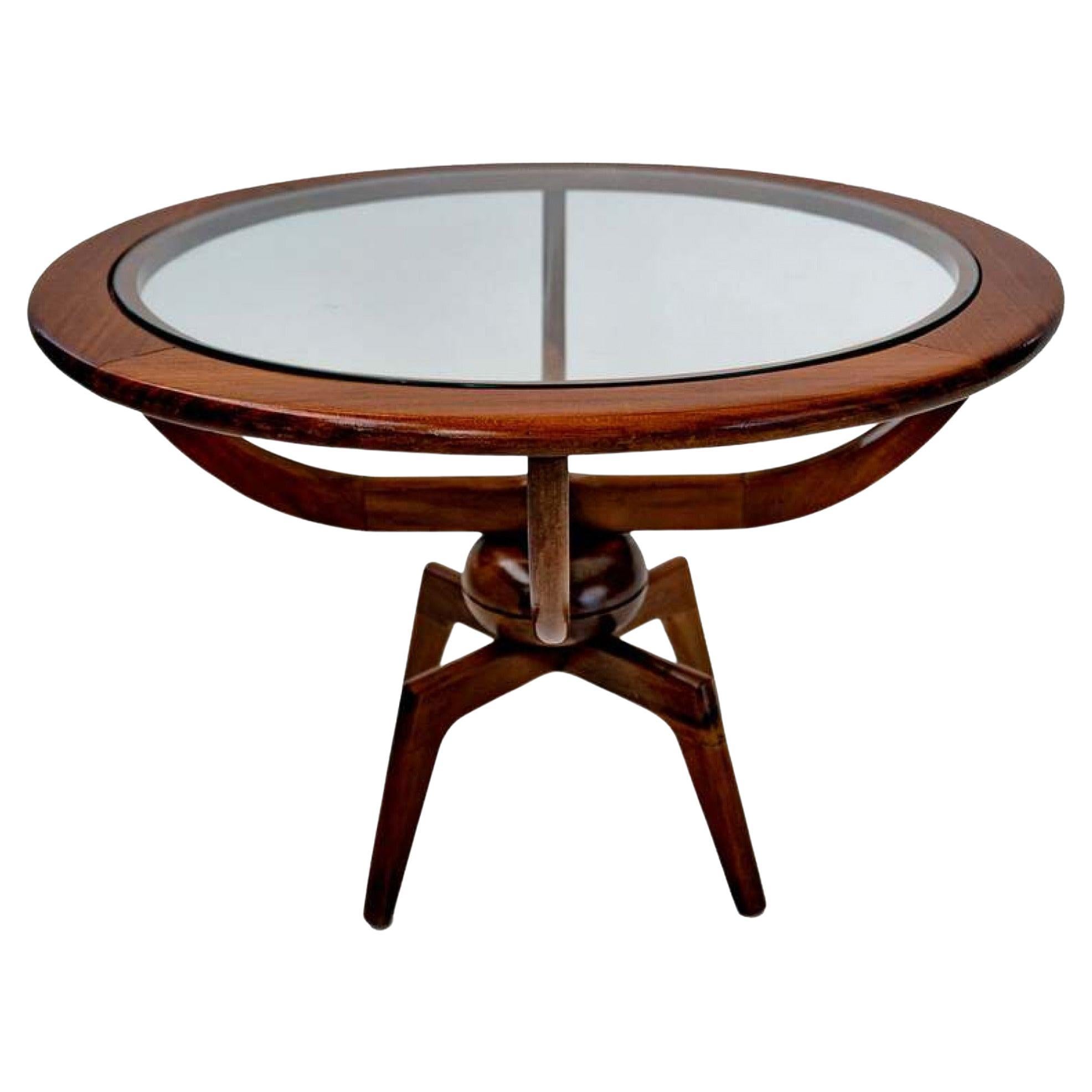 Table basse ronde en bois et verre de style moderne américain du milieu du siècle