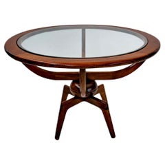 Midcentury American Modern Round Wood & Glass Coffee Table