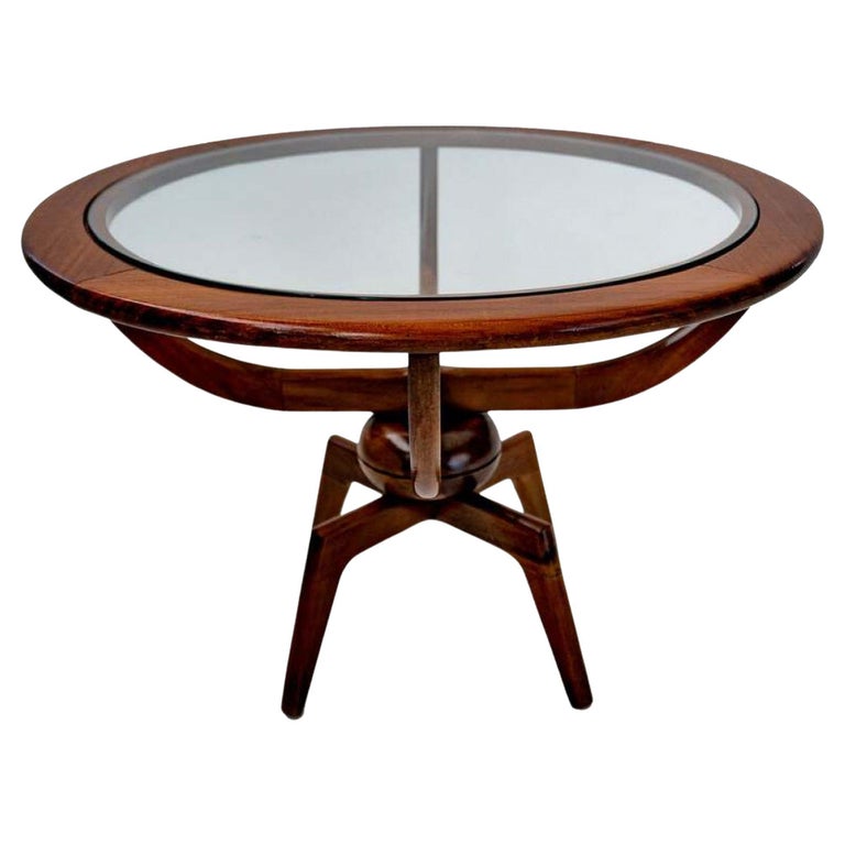 Midcentury American Modern Round Wood and Glass Coffee Table For Sale at 1stDibs