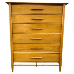 Amerikanische moderne hohe blonde Kommode aus massivem Ahornholz, Mid-Century Modern, 6 Schubladen